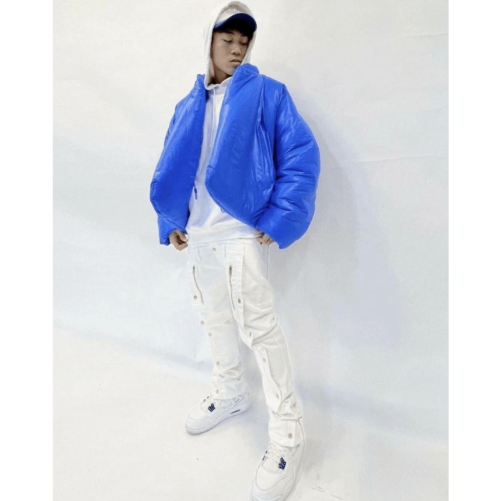 Yeezy X Gap Blue Round Puffer Open Front Oversized Coat Jacket Men's Size Medium